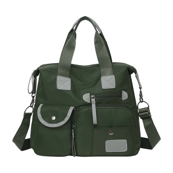 Nylon Tote Bag Waterproof Large Capacity Multi Pocket Travel Handbag Crossbody Bag for Outdoor Camping(Green-50x35x13cm)