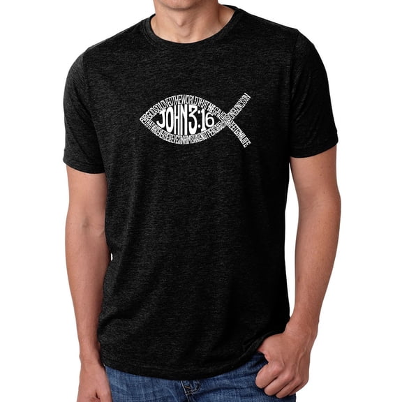 LA Pop Art Men's Premium Blend Word Art T-shirt - John 3:16 Fish Symbol