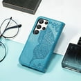 thumbnail image 7 of Feishell Wallet Case for Samsung Galaxy S23 Ultra 6.8 inch,Butterfly & Flower Embossed PU Leather TPU Inner Shell Magnetic Flip Stand Card Slots Shockproof Protective Phone Cover,Blue, 7 of 7