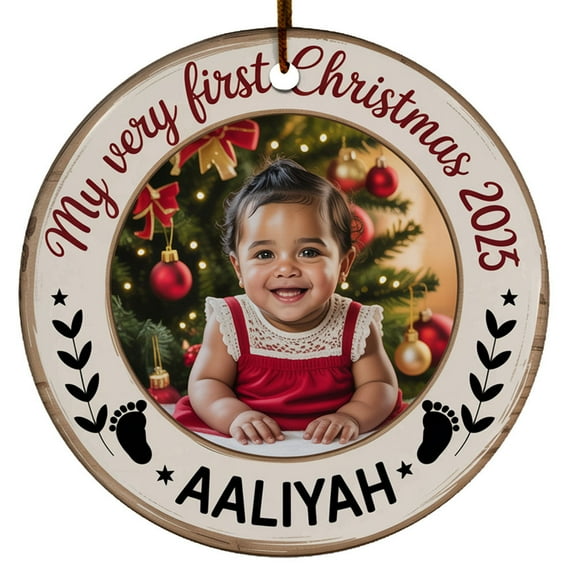 Photo Christmas Ornament 2025, Baby's First Gift for New Dad Mom, Custom Name Text Picture Christmas Ornament Tree, Cute 1st Christmas Ornament
