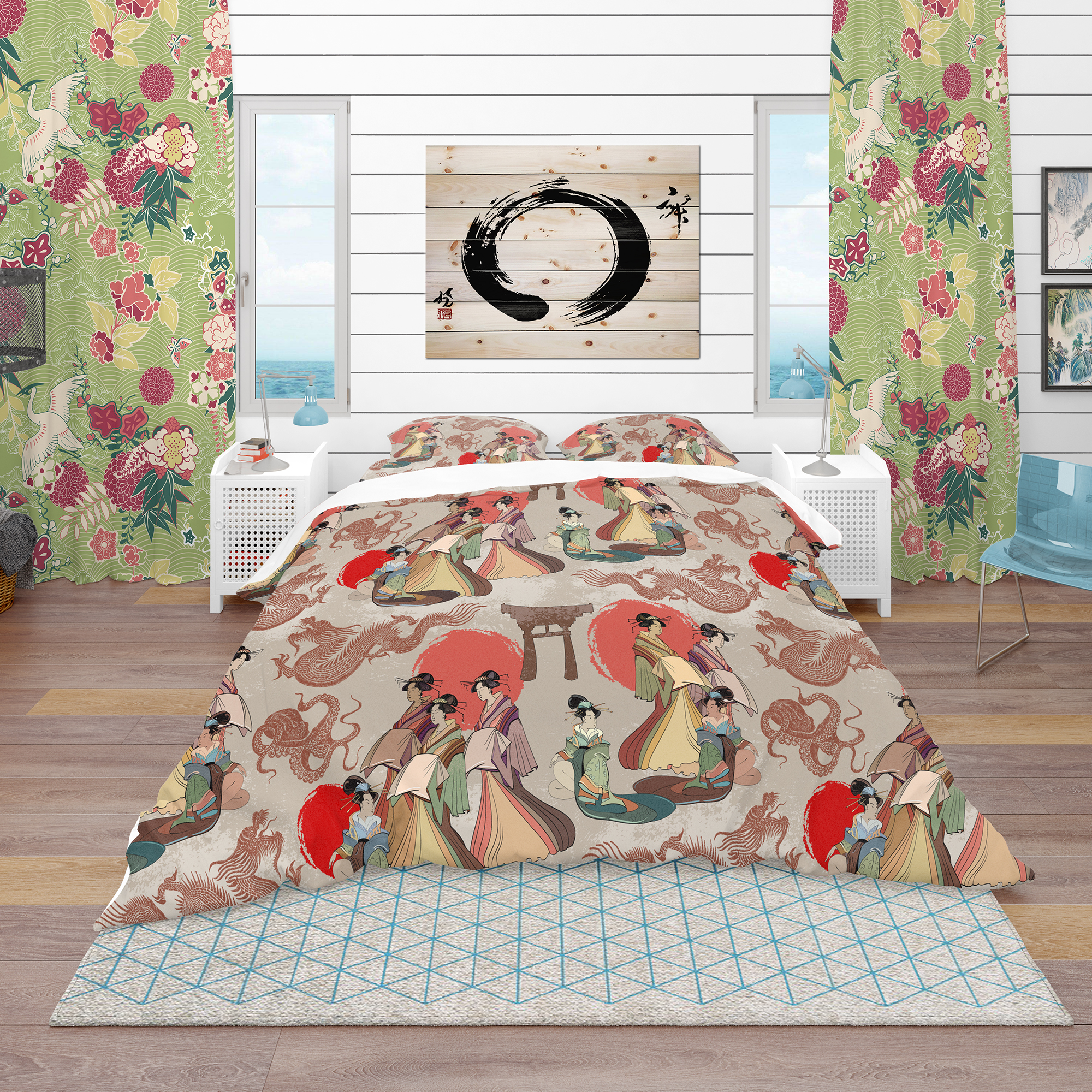 Designart 'Japanese & Chinese Culture Pattern' Oriental Duvet Cover Set