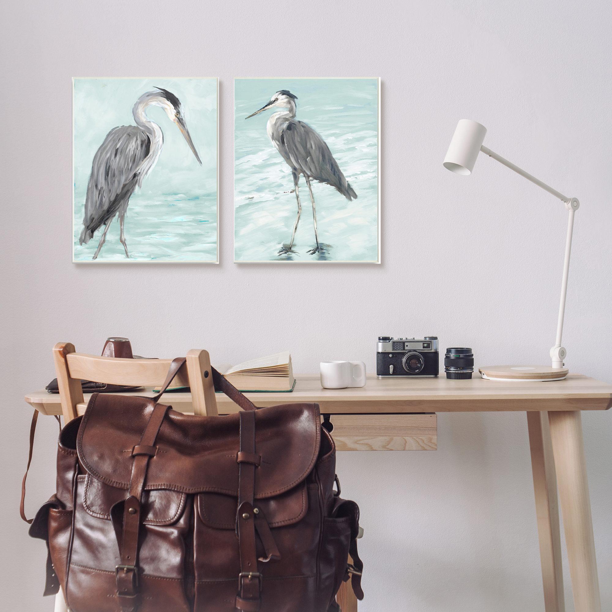 Stupell Indtries Heron Birds Standing Shallow Beach Water Coastal Waves,13 x 19,Design by Julie DeRice