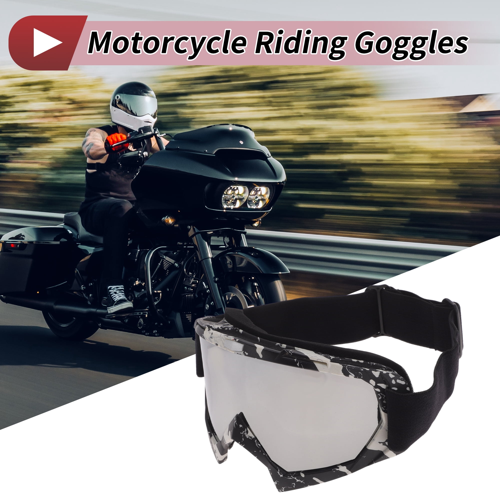 Unique Bargains Motorcycle Riding Goggles PC TPU Cycling Sunglasses Silver Tone Lens White Frame