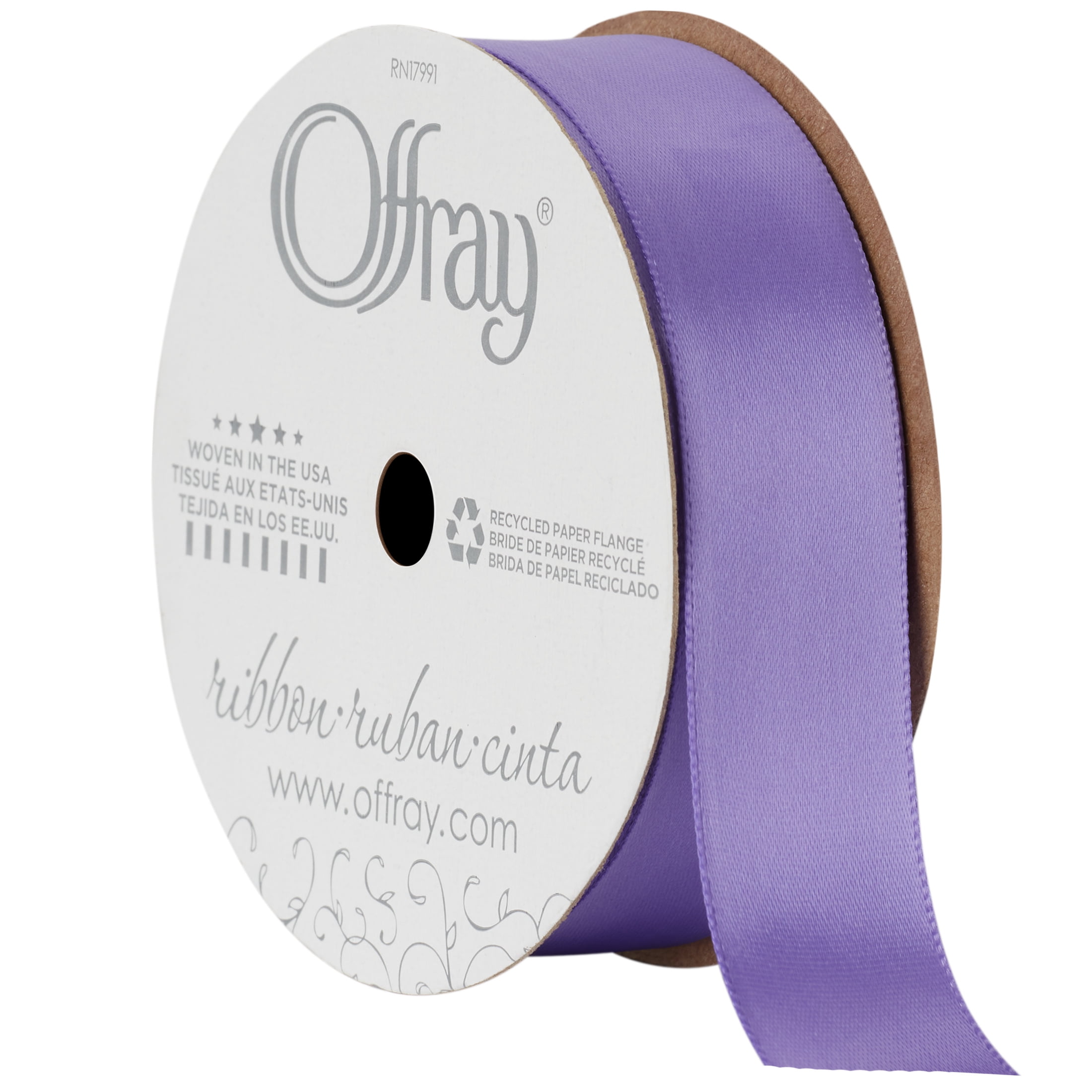 Offray Ribbon, Delphinium Purple 7/8 inch Single Face Satin Polyester Ribbon, 18 feet