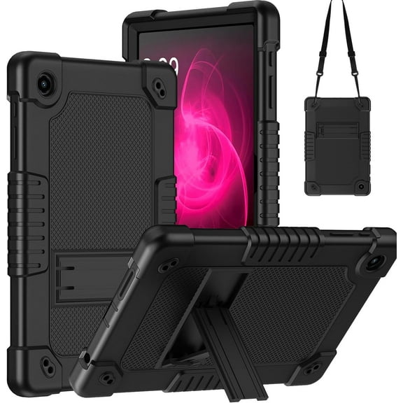 Kebiory Case for T-Mobile Revvl Tab 2 2025 Released 10.1 inch Tablet,Heavy Duty Hybrid Shockproof Protective Case Built in Kickstand Shoulder Strap Cover for Revvl Tab 2 2025 (Black)