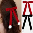 thumbnail image 2 of Fashionable Bows Hair Accessory With Furry Detail For Women Hairpieces Winter Hair Clip For Work Dates And Celebrations Red, 2 of 4