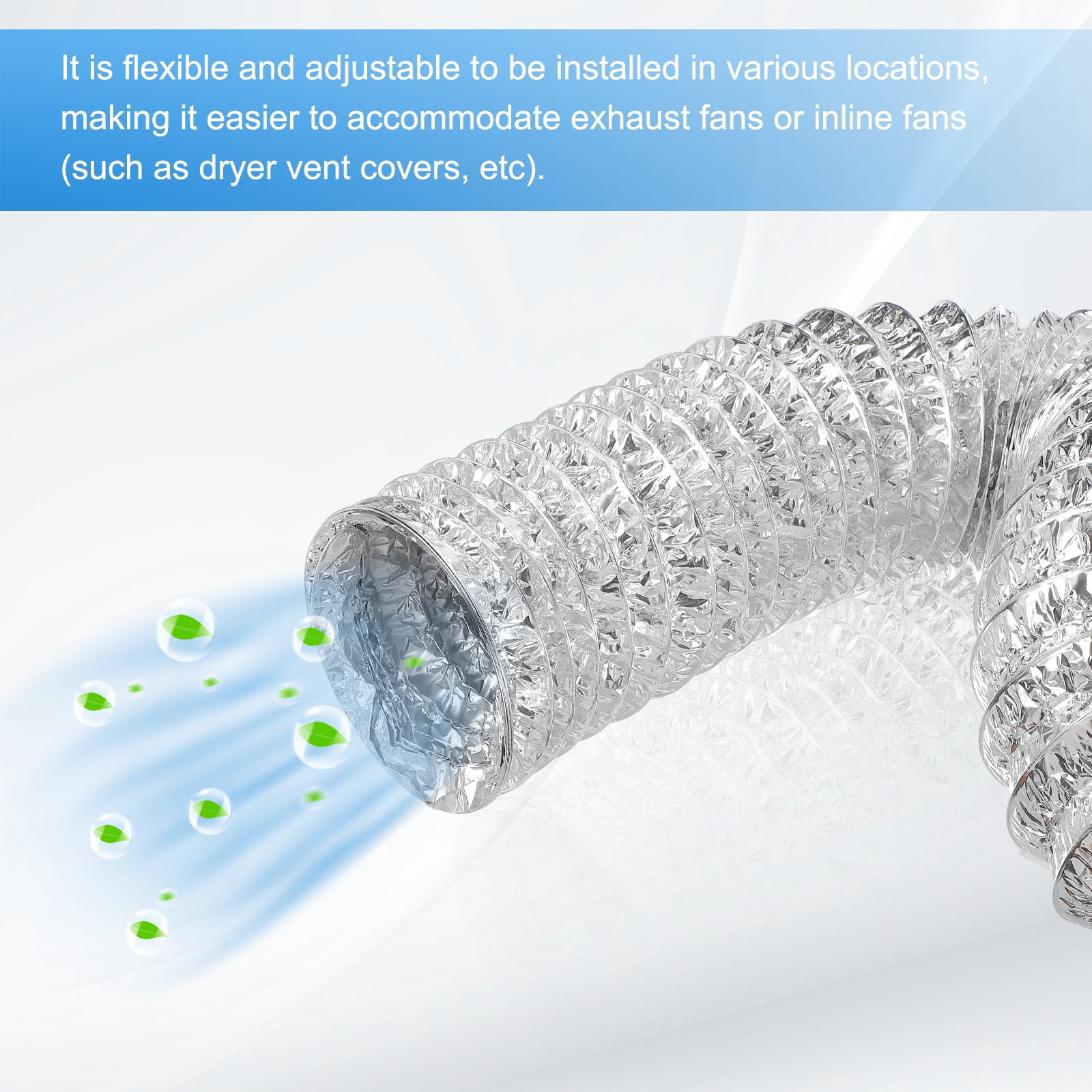 Uxcell 16Ft Dryer Vent Hose 6" Dia. Flexible Aluminum Ducting 2 Clamps Included, Silver