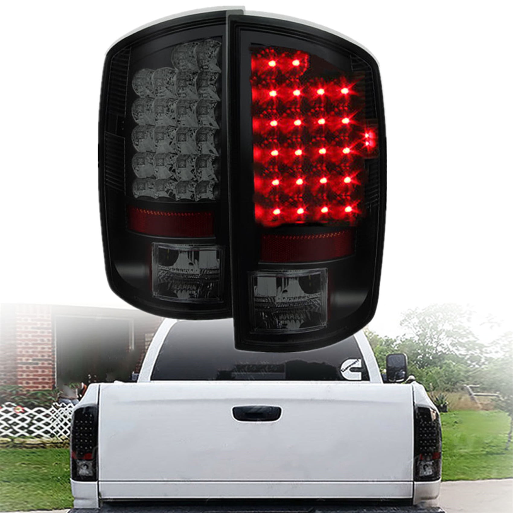 SEBLAFF 2Pcs Led Tail Light Signal Lamp Black Smoke Clear Replacement for 20022006 Dodge Ram