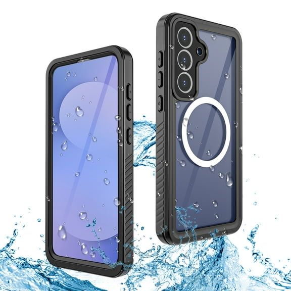 ELEHOLD Waterproof Full Body Magnetic Case for Apple Samsung Galaxy S25 FE with Built-in Screen Protector, Shock-Absorbent  Anti-Scratch Magnetic Wireless Charging Cover,Black