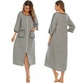 thumbnail image 6 of Women Zipper Front Robes House Coat Half Sleeve Loungewear Long Nightgown with Pockets Large Size Striped Sleeping Skirt, 6 of 9
