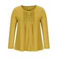 thumbnail image 4 of IROINID Discount Ladies Long Sleeve T Shirts Solid Color Button T-shirt Blouse Round Neck Lounge Tops,Yellow, 4 of 8