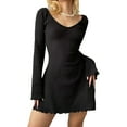 thumbnail image 1 of Txlixc Vestido de verano femenino tipo a con costillas de color sólido y cuello V Txlixc moda, 1 of 6