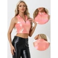 thumbnail image 2 of Unique Bargains Women's Mock Neck Zipper Front Holographic Sparkle Party Tops L Holographic Pink, 2 of 6