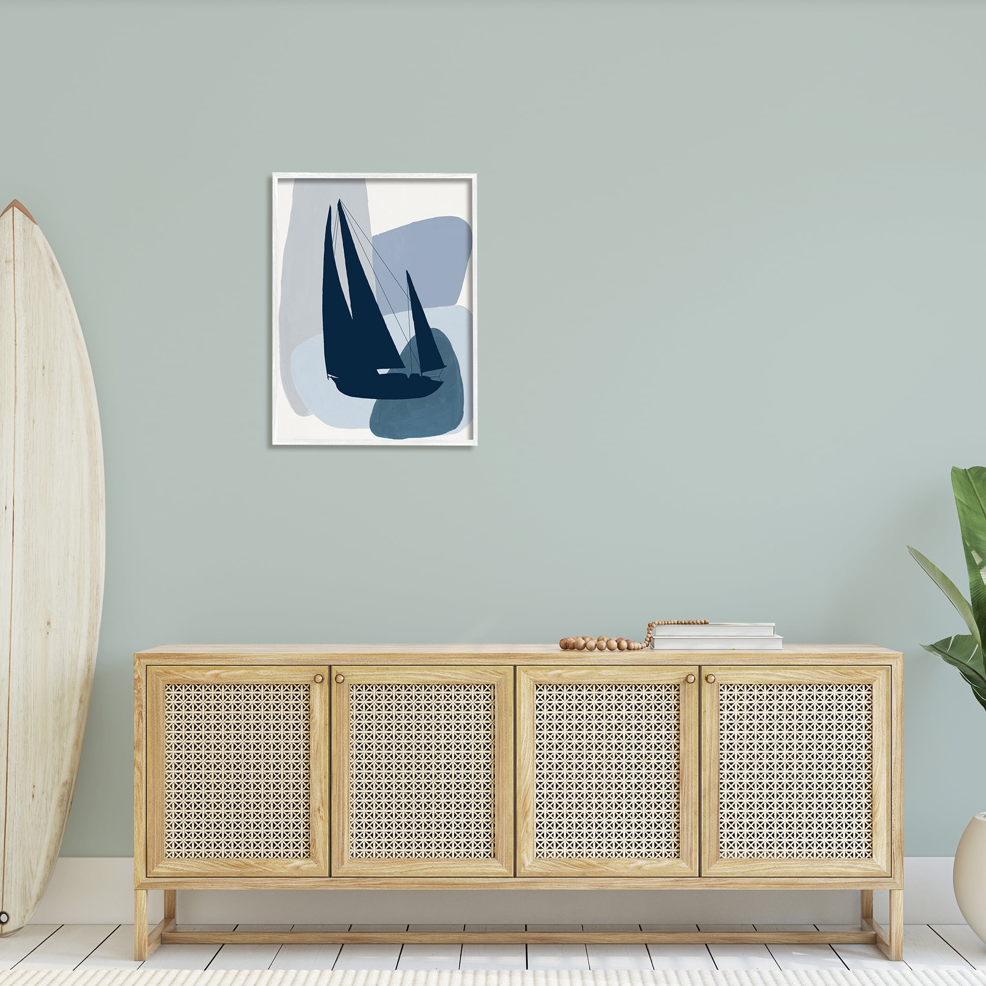 Stupell Industries Abstract Blue Sailboat Yacht Silhouette Mod Shapes, 24 x 30,Design by Patricia Pinto