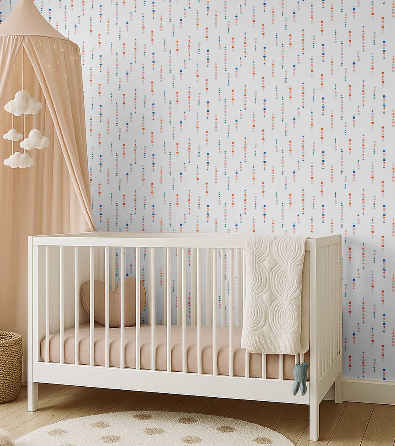 S4Sassy Peel & Stick Wall Covering, Vertical Dotted Stripe Print Removable- White Kids Room Walls Mural, Instant Wall Makeover Sticker for Kids Room, Self-Adhesive Removable Wallpaper Vinyl-25"x360"
