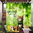 thumbnail image 2 of Spring Shower Curtain for Bathroom, Hellow Spring Cat Butterfly Floral Shower Curtain Set, Green Leaves Easter Fabric Shower Curtain Restroom Bathtub Decor Accessories with Hooks 72X 84 inch, 2 of 5