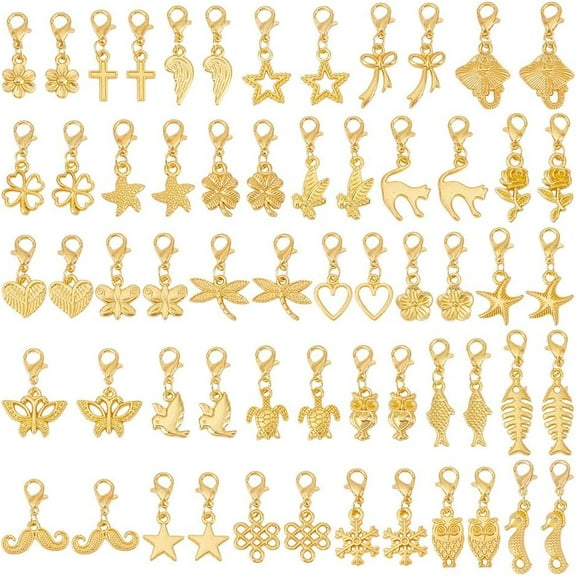 60Pcs 30 Styles Clip on Charm Pendants 22.5-35.5mm Dangle Charms with Lobster Clasp Mixed Styles Craft Charm DIY for Jewelry Making