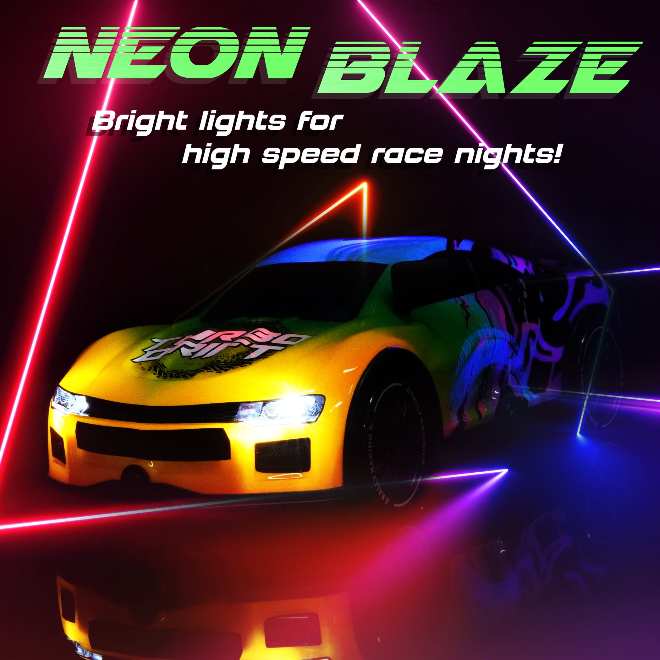 Force1 High-Speed Drift RC Car 2.4GHz Remote Control LED Lights 1:16 Scale Rechargeable Summer Toy (Multicolor)