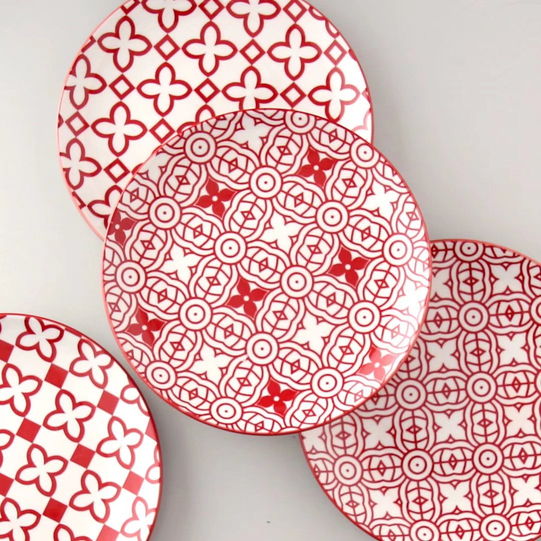 Mainstays Chiara 4 Piece Stoneware Round Red Salad Plates