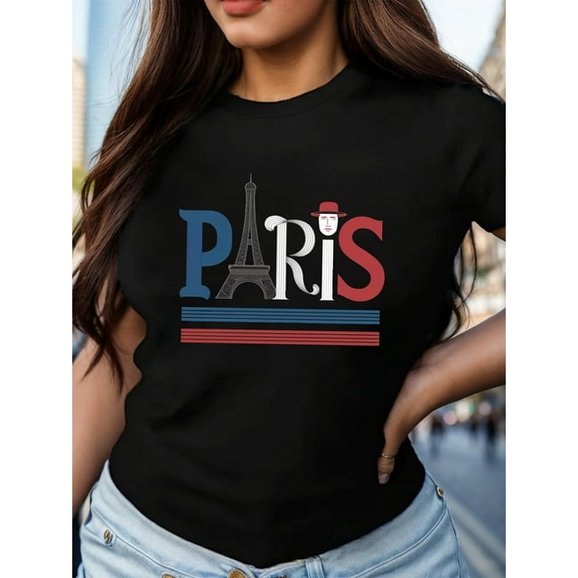 Stylish Paris Graphic Women's Comfort Fit T-Shirt - Soft, Breathable, Relaxed Fit, Stylized Lettering, Casual Wear, Short Sleeve, Summer Essential Tee For Adult, Men, Women, Teen, Teenager, Adolescen
