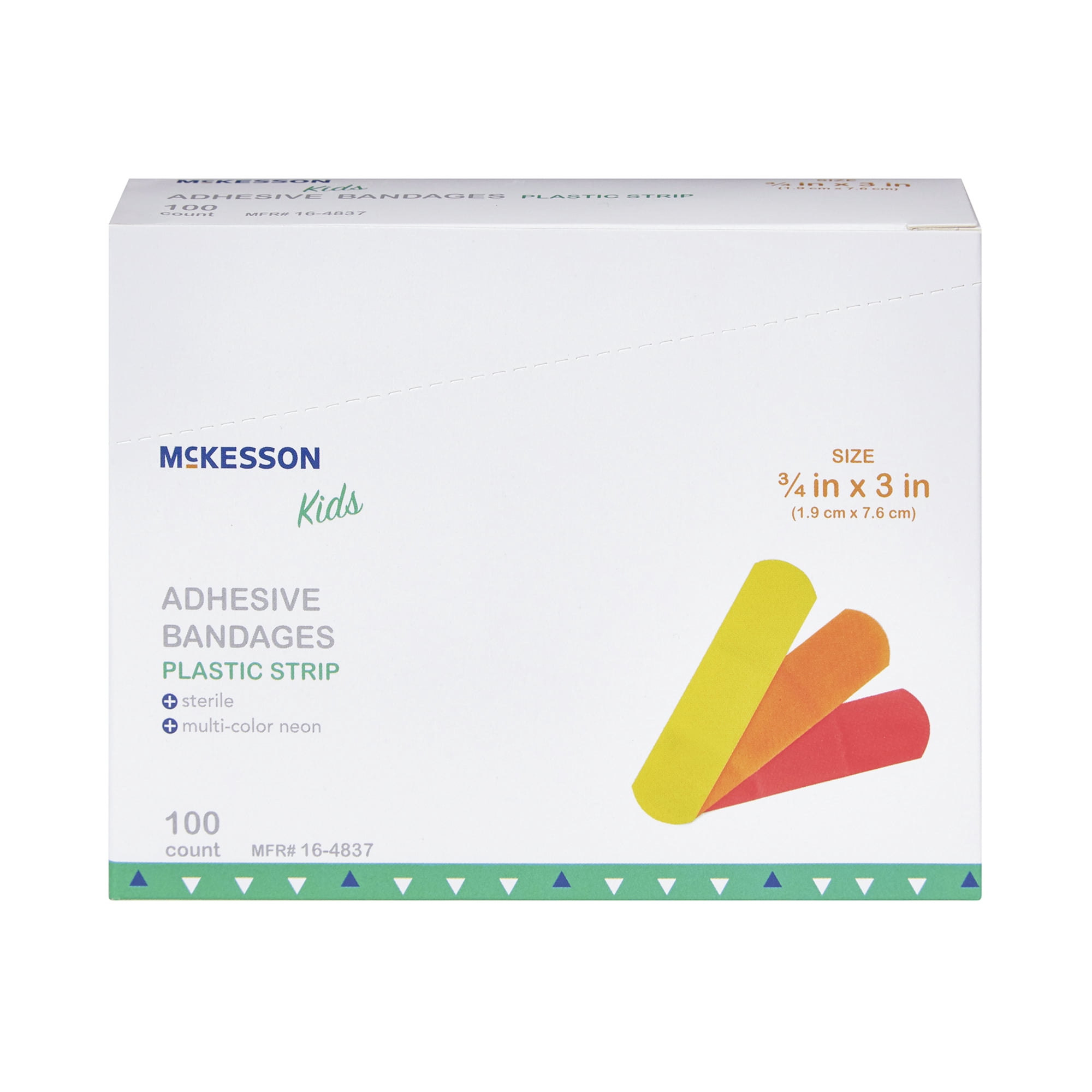 McKesson Kids Adhesive Bandages, Sterile Strips for Wound Care, 3/4 in x 3 in, 100 Count, 24 Packs, 2400 Total