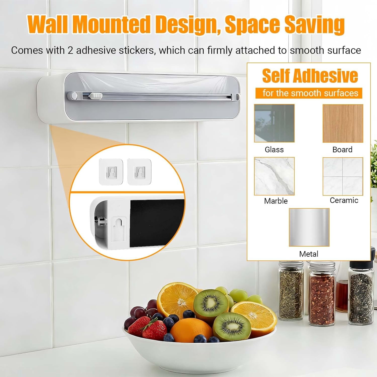 Magnetic Plastic Wrap and Foil Dispenser with Cutter, Upgrade Large Size Fits Max 12.8In x 984Ft Cling Film, Adhesive Wall Mounted Aluminum Foil and Wrap Organizer Holder for Kitchen