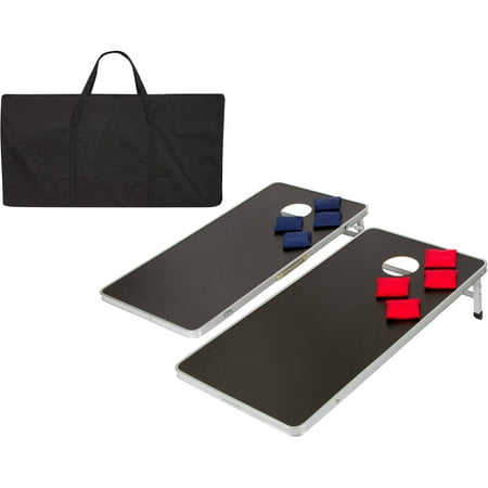 4 Aluminum Bean Bag Corn Hole Game Set with Carry Case - Lightweight & Portable Aluminum - By Trademark Innovations (Black)