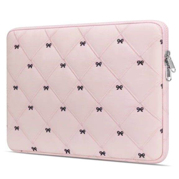 15 Inch Lightweight Bow Puffy Laptop Sleeve Case, Protective Shockproof Laptop Bag for Women, Soft Padded Computer Cover Compatible with MacBook Air 15 Inch & Slim 16 Inch Chromebook Notebook