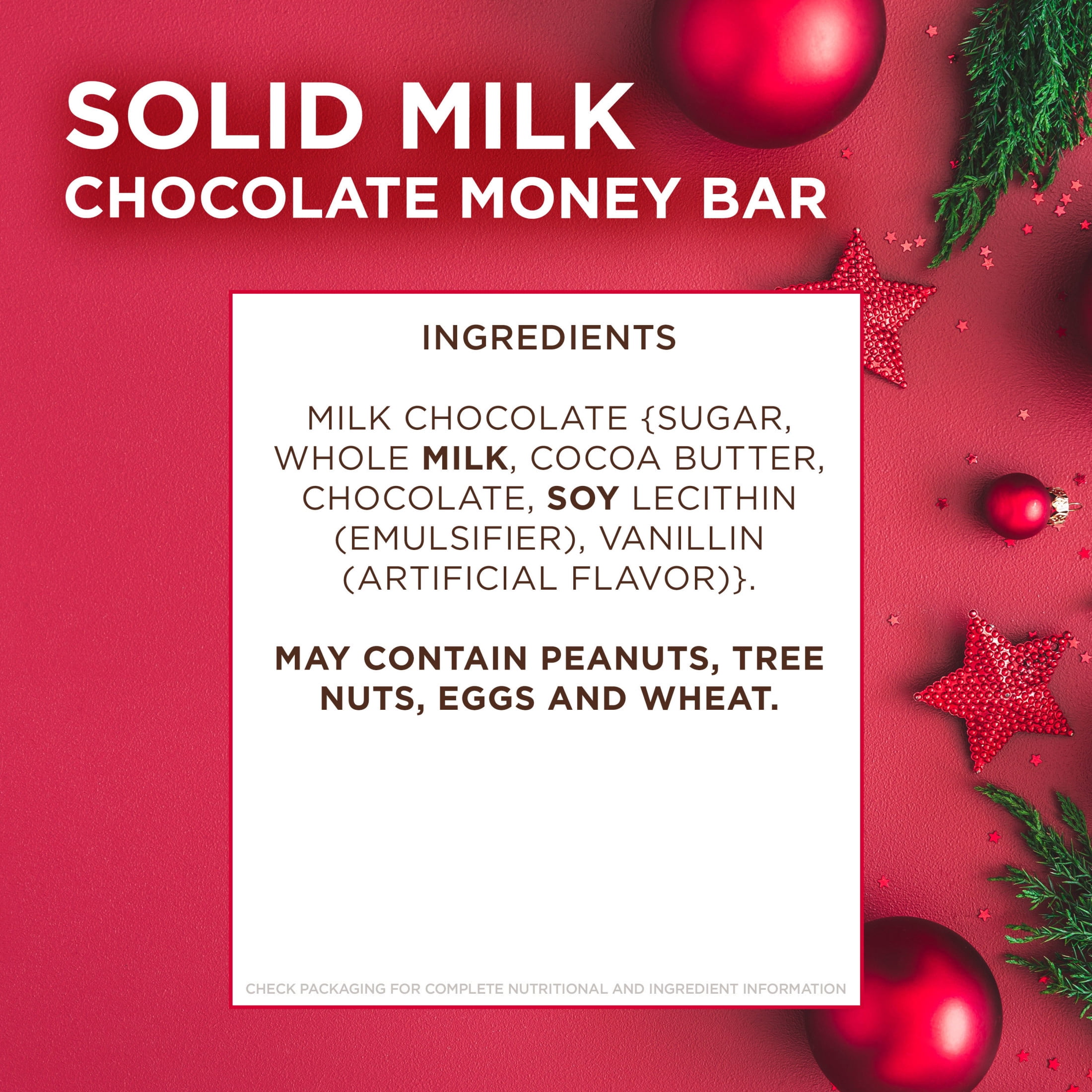 RUSSELL STOVER Christmas Santa Solid Milk Chocolate Money Bar, 2 oz.