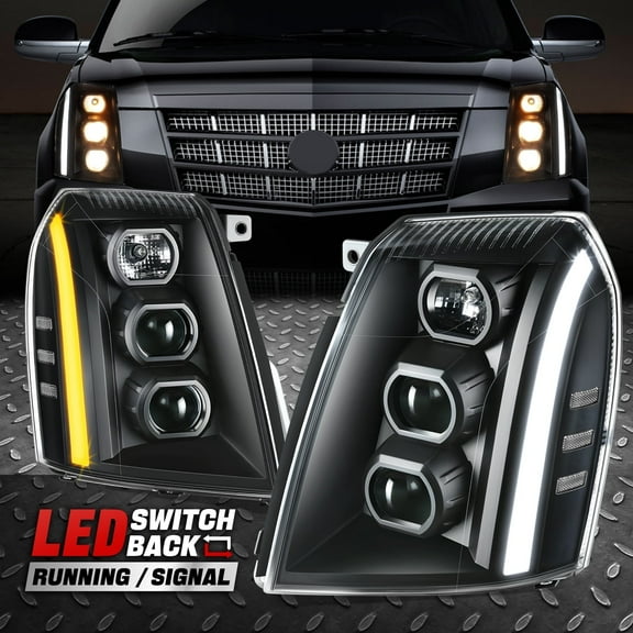 NUVISION for 07-14 Escalade ESV EXT Switchback LED DRL Projector Headlights Black/Clear