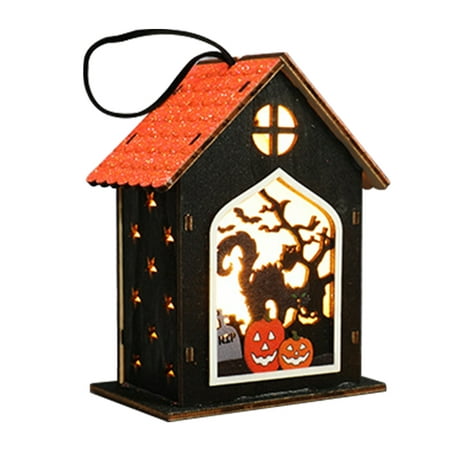 

Halloween Decorations Pendant | Wood Halloween Lighted House | Scary Decorative Props for Halloween Indoor Outdoor Decorations Events Parities