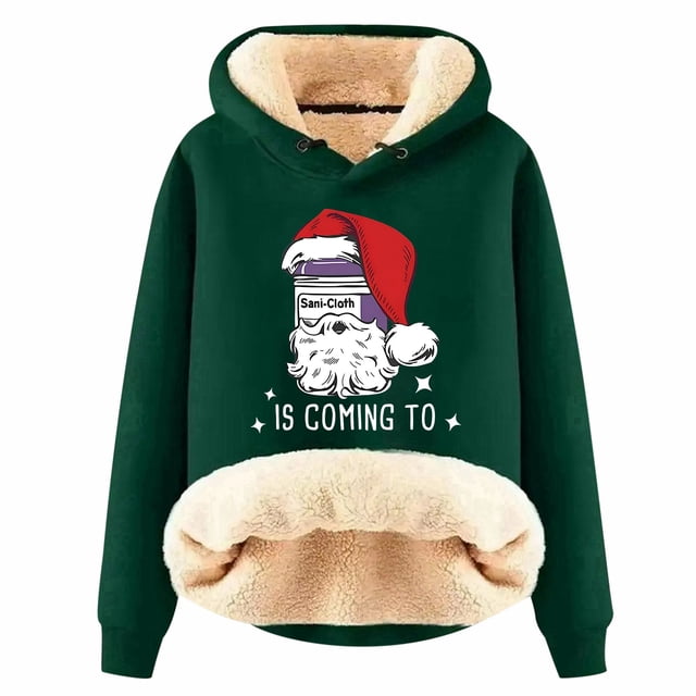 Haut à Capuche Chaud Imprimé de Noël pour Femmes Automne/hiver avec Fermeture Éclair Quart, T-Shirts Légers pour Femmes, Hauts Junior Mignons, Haut Rond, Mode Grande Taille pour Femmes, Blanc TTTTG