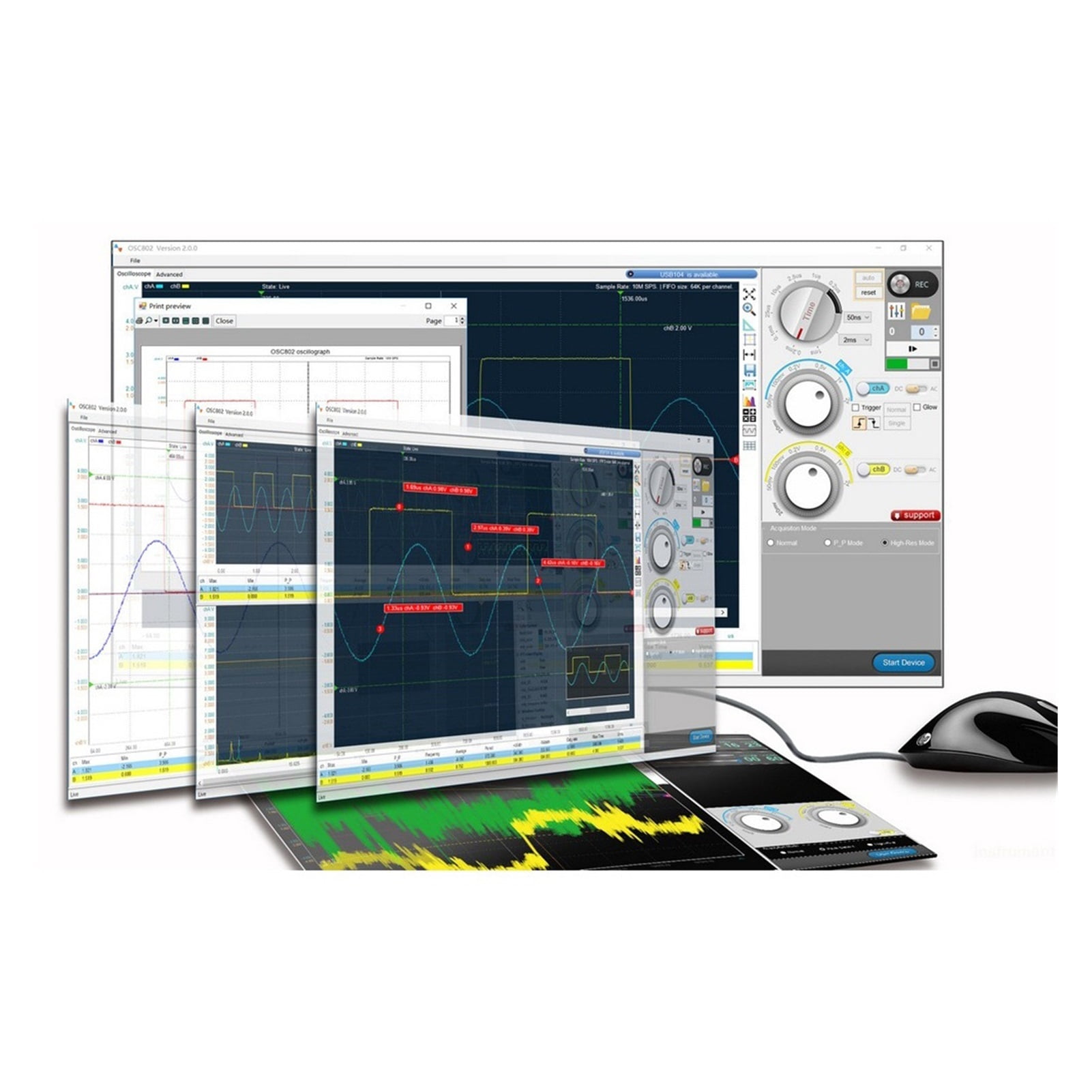 2 CH USB PC Virtual Digital Oscilloscope 20M Bandwidth 50 MSa/s Signal Generator Logic Analyzer