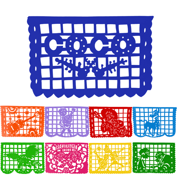 Mexican Party Banner, Papel Picado (plastic) with Iconic Coco Movie Themes, 16 ft Streamer