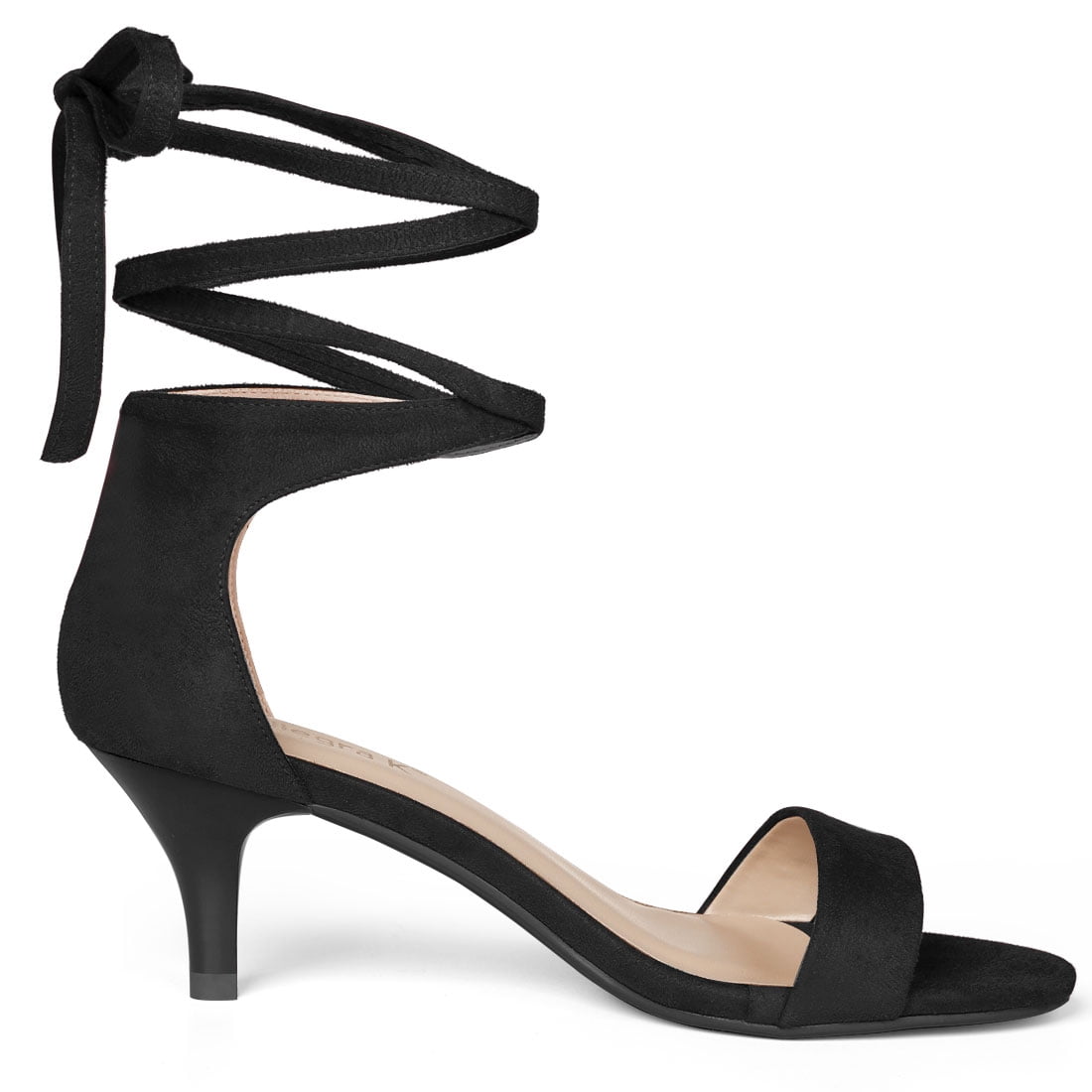 DARING DIVA Women's Casual Stylish Lace Up Black Sandals with Kitten Heel Black 7.5