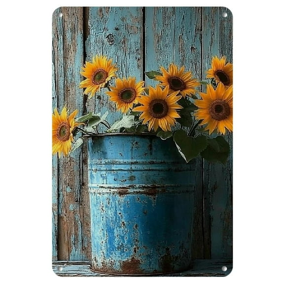 Vintage Sunflower Metal Tin Sign - Rustic Farmhouse Kitchen Wall Decor, Country Home & Coffee Bar Accent, Garden-Inspired Art, Iron, 8x12 Inch, Rustic Farmhouse Decor