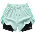 thumbnail image 2 of HUAXUN Women's Athletic Running Shorts 2 in 1 Gym Running Shorts Drawstring Elastic Compression Liner Workout Athletic Shorts Breathable(Green,S), 2 of 8
