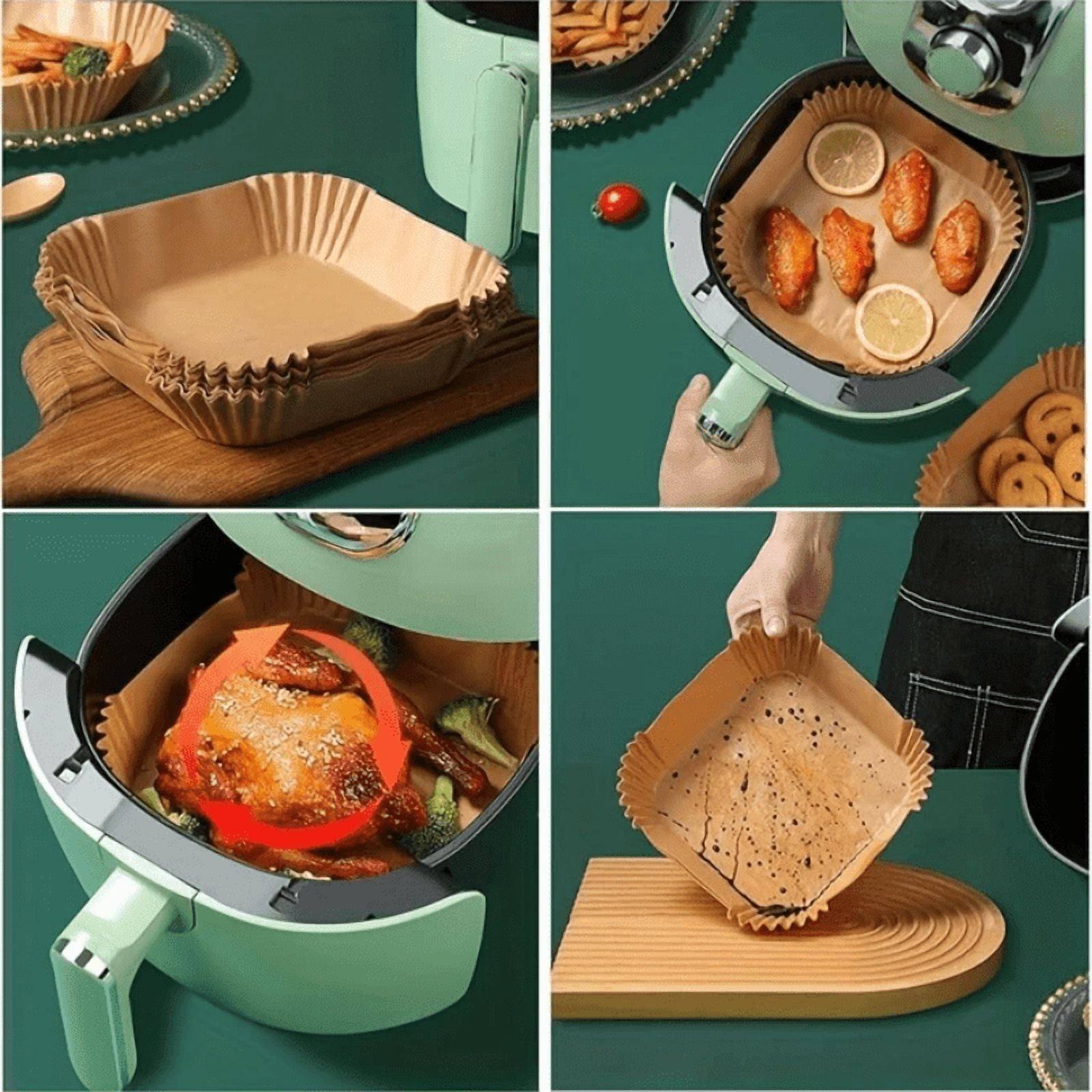 Heavy-Duty Square Air Fryer Liners, 50pcs Non-Stick Oil-Resistant Disposable Baking Paper for Air Fryer, Oven, Microwave