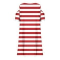 thumbnail image 6 of Annhoo Girls off the Shoulder Dresses Crew Beck Short Sleeve A-Line Striped Loose Casual Comfy Dresses 3-14 Years, 6 of 8