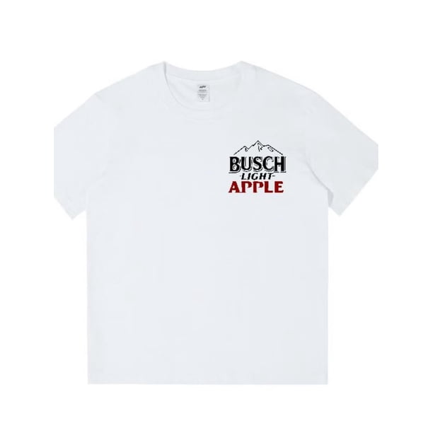 Camiseta Busch Light Apple Hunting: cazadores y amantes de la naturaleza. Camiseta de algodón con logotipo en el pecho y gráfico de ciervo y manzana grande. Ropa para hombre.