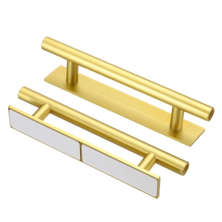Uxcell 2 Pcs Adhesive Cabinet Handles, 5.9" Self-Stick Drawer Handle, No Drill Plastic Cabinet Knobs Helper for Closet, Sliding Shower Door, Window, Wardrobe, Gold