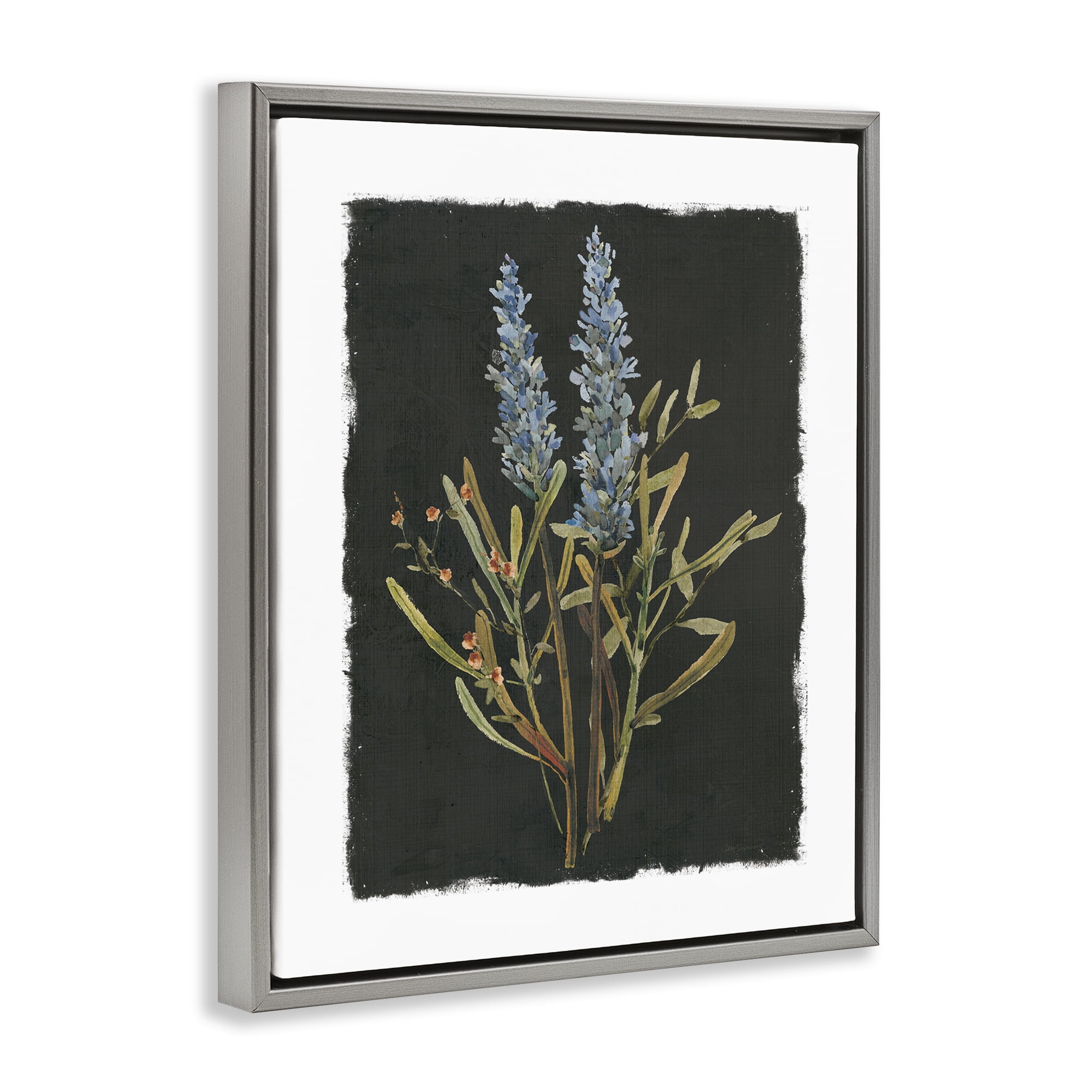 Stupell Industries Lavender Sprigs on Dark Background Gray Framed Floater Canvas Wall Art, design by Carol Robinson