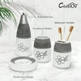 thumbnail image 5 of CERBIOR Deluxe Dual Tone White with Clay Bathroom Accessories Set 4 Pcs - Toothbrush Holder, Lotion Soap Dispenser, Bathroom Tumbler, Soap Dish(Flower), 5 of 8