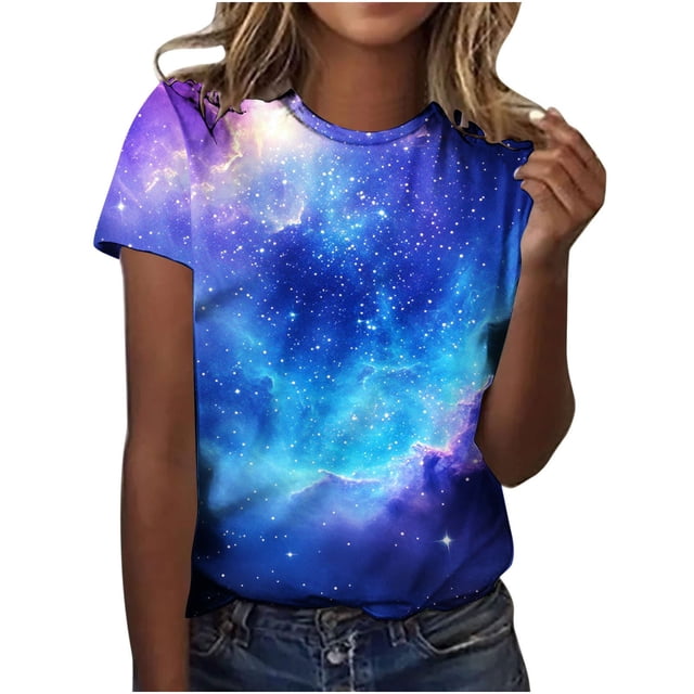 Tops de Manga Corta para las Mujeres Camiseta Impresa Unisex de Ajuste Suelto, Blusa Casual de Cuello Redondo para el Uso Diario de Primavera