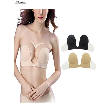 - Spencer 2Pack Women's Strapless Sticky Self Adhesive Invisible Bras Backless Plunge Push Up Reusable Magic Bra,A Cup