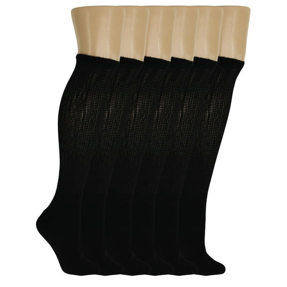 Diabetic Over The Calf Knee Socks for Men and Women 6 Pairs Black Size 9-11