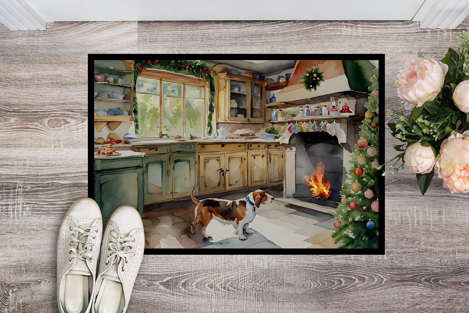 Carolines Treasures DAC3721MAT 18 x 27 in.  Basset Hound Christmas Cookies Doormat