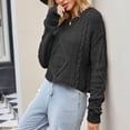 thumbnail image 5 of Women's Cable Knit Cropped Sweaters Loose Fit Long Sleeve Crewneck Knitted Pullover Crop Top Casual Sweatshirts (XL, Black), 5 of 6
