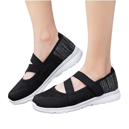 

Holiday Savings Deals! Kukoosong Walking Shoes for Women Fashion Casual Sports Flying Woven Breathable Mesh Hollow out Running Shoes Solid Velcro Slip on Sneakers Black 9