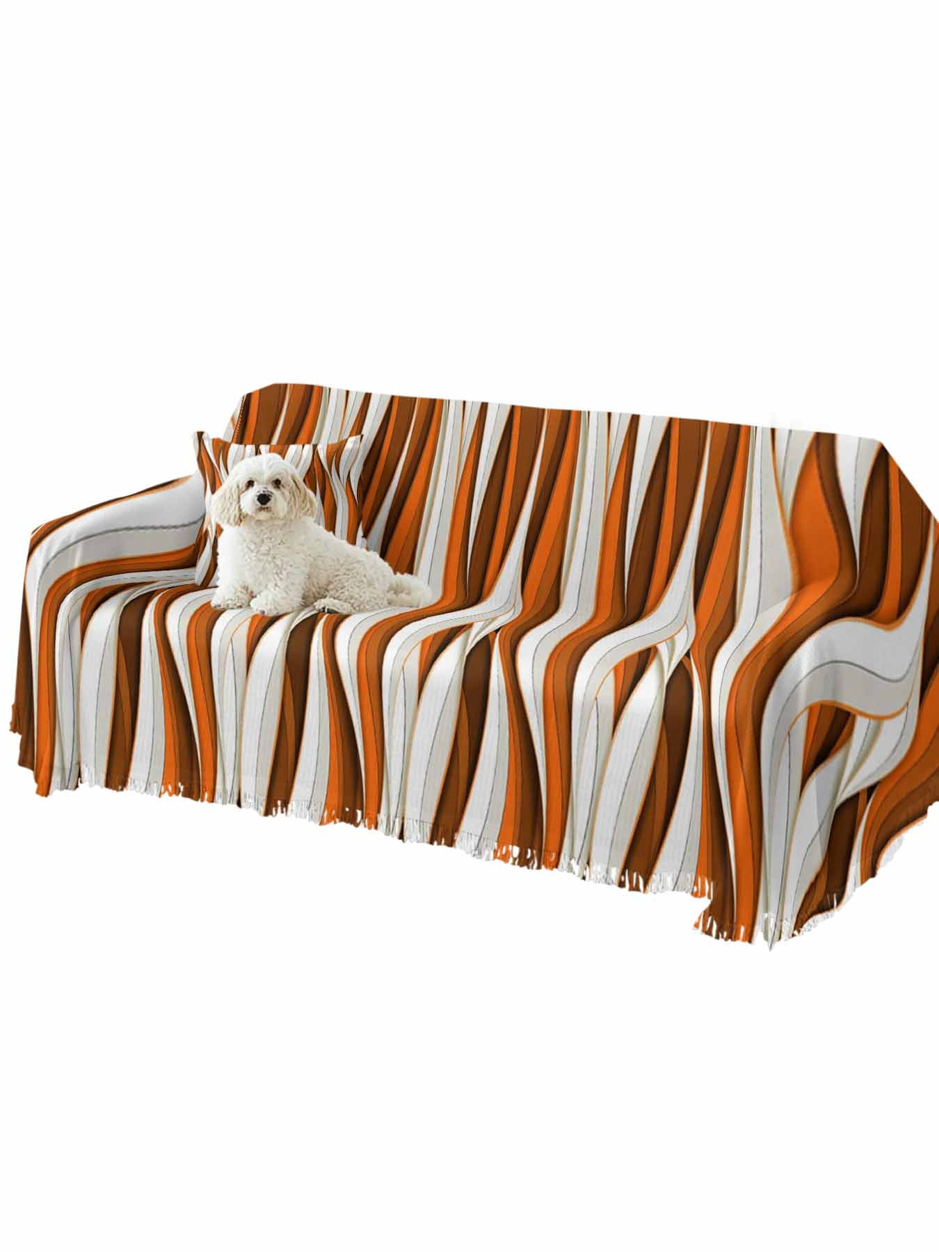 Burnt Orange White Moire Couch Cover, Modern Abstract Art Sofa Cover Blanket for 3 Cushion Couch,Sectional Sofa Slipcover Furniture Protector for Living Room Bedroom 71''x134''